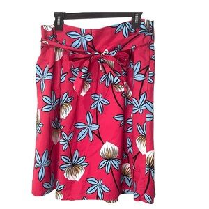 Ann Taylor Pink Floral Knee Length Skirt  Pleated Pockets Belt Size 10 EUC